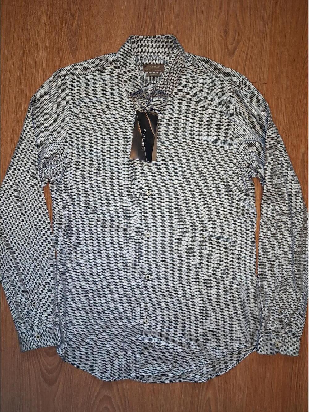 NEW Zara Man Dress Shirt Mens Medium White Black Cotton